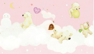 清库存-韩国壁纸-卡通儿童房PVC墙纸腰线-四卷包运-粉色小熊