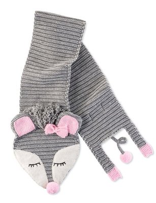 美国Mud-Pie正品代购 2015新品 女童毛线围巾粉色灰色小老鼠围巾