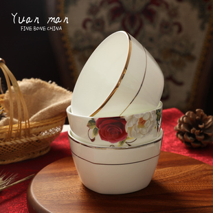 骨瓷4.5英寸方形米饭碗欧式陶瓷碗创意镶金碗酒店汤碗金边碗定制