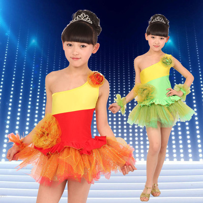 儿童表演服装 六一女童现代舞蹈拉丁舞幼儿园大花纱裙舞台演出服