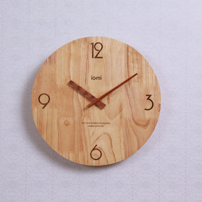 免费刻字iomi实木钟表木钟木质挂钟创意简约原木钟表客厅田园挂钟
