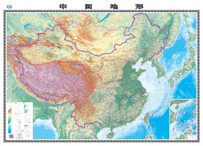 2016新中国地形图 平面地形地图 中国地图挂图 地理地图1.1米*0.8米折叠有折痕盒装折叠纸图 商城正版包邮