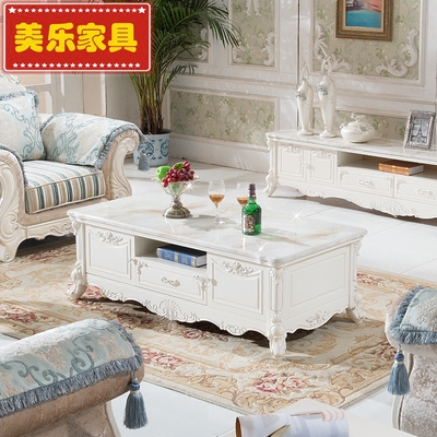 欧式大理石茶几电视柜组合实木烤漆客厅系列法式小户型象牙白茶几