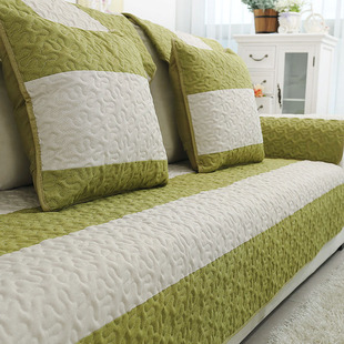 沙发垫布艺 现代简约订做条纹坐垫子防滑绿色四季套巾夏季清新