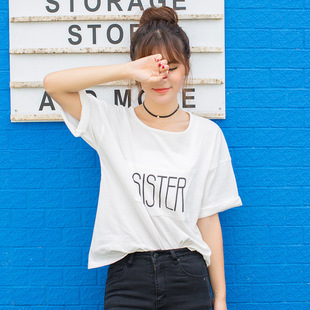 2016夏季韩版女装印花精品圆领短袖T恤简约宽松大码百搭时尚潮流