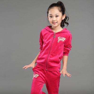童装女童秋装套装 2015儿童天鹅绒休闲运动两件套韩版中大童