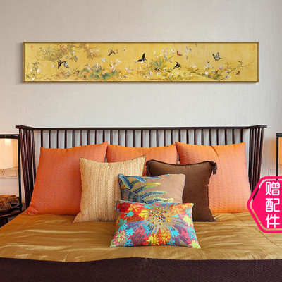 新中式装饰画客厅花鸟名画横幅沙发背景墙挂画卧室床头壁画百蝶图