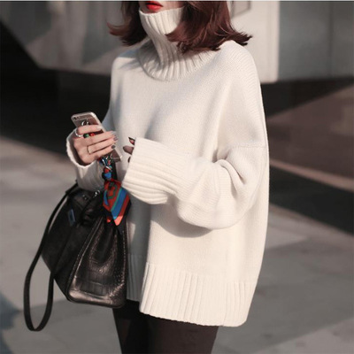 2015韩版女装新款纯色宽松套头打底衫针织衫加厚高领毛衣z3613