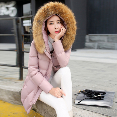 冬季新款羽绒棉服外套韩版直筒纯色真毛领大衣女装棉袄棉衣保暖