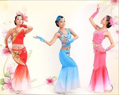 成人女士傣族孔雀舞蹈服现代少数民族舞蹈表演服舞台演出服饰服装