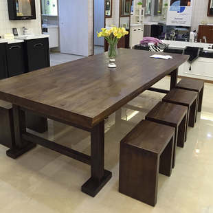 美式全实木餐桌 宜家长方形餐桌椅组合6人西餐厅复古美式原木长桌