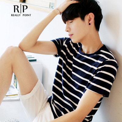R|P韩版男装 2016夏季新款条纹男T恤 男士纯棉短袖T恤 男式