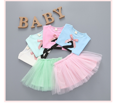 可爱韩版女童裙子套装 2016新品女童中小童字母网纱蓬蓬裙两件套