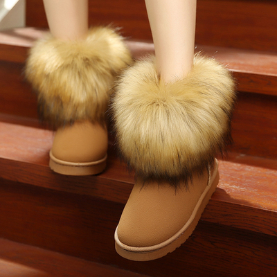2016冬季新款短靴圆头仿狐狸毛雪地靴大码学生防滑加厚保暖短筒靴