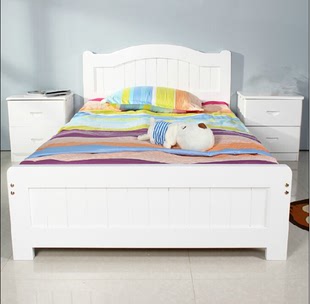 简约实木床单人床白色公主儿童床简易松木成人床双人床