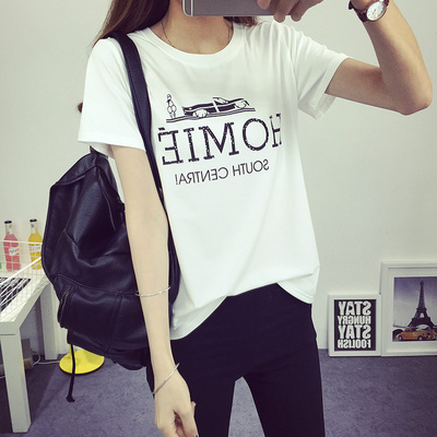 实拍2016夏新款韩版女装字母印花韩美有范大码宽松减龄短袖T恤女