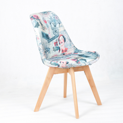 伊姆斯包布椅现代简约实木休闲餐椅宜家创意欧式咖啡洽谈靠背餐椅