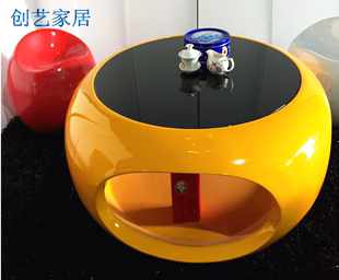 时尚现代简约客厅圆型黄色烤漆创意小户型茶几930*930*350