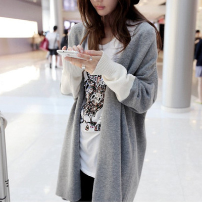 2016春秋新款韩版拼色针织衫蝙蝠袖毛衣外套
