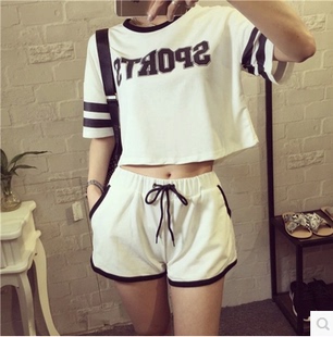 2016夏季新款韩版短袖t恤短裤套装宽松时尚休闲运动服两件套女装