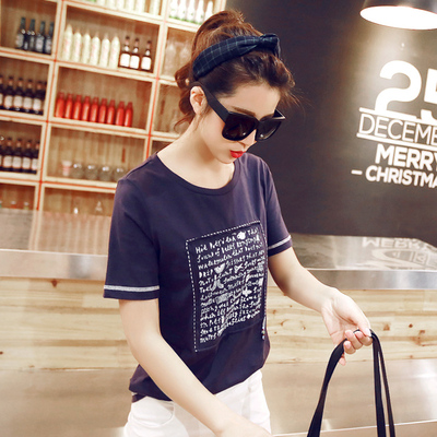 2016夏季新款韩版女士大码短袖T恤衫女装学生纯棉上衣印花字母T桖