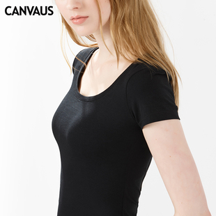 CANVAUS2015圆领欧美修身纯色打底衫纯棉t恤短袖T恤女夏K103B