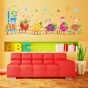 可移除墙贴纸贴画儿童房间幼儿园墙壁装饰踢脚线卡通动漫水果火车