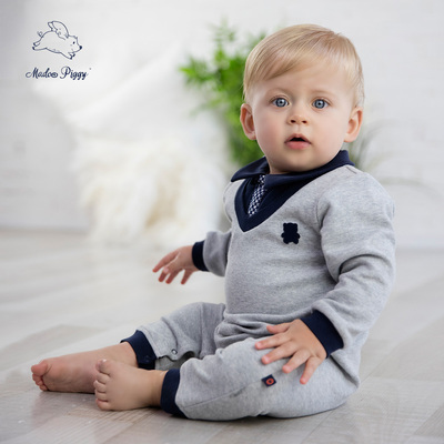 小猪麦都秋季新款宝宝长袖连体衣外出服装 婴儿爬服哈衣0-1岁纯棉