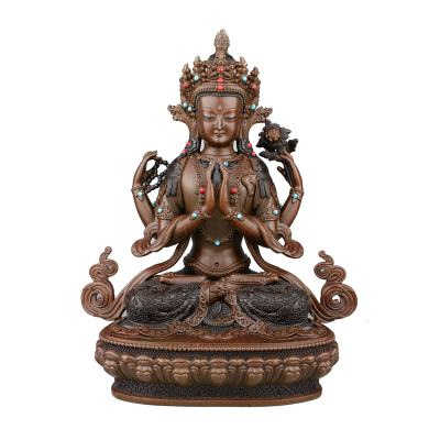 纯铜四臂观音佛像摆件大号铜观音菩萨密宗藏传佛教尼泊尔精品工艺