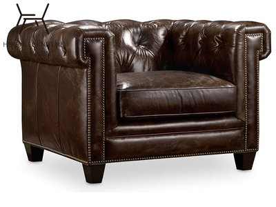 恒也高端定制 美式新古典真皮沙发 头层牛皮 沙发椅单人沙发HK14