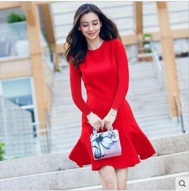 2016春装新款女装明星同款连衣裙 官网韩版修身显瘦打底裙连体裙