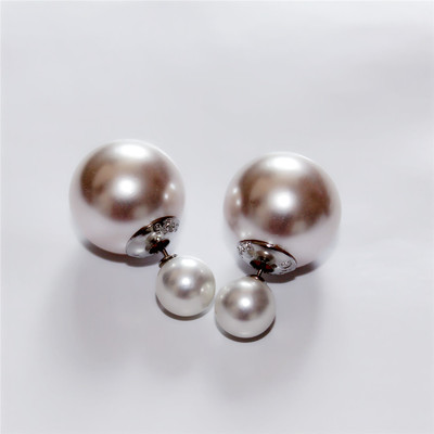 耳钉纯银珍珠925纯银耳钉双面珍珠糖果粉色耳饰新品银首饰