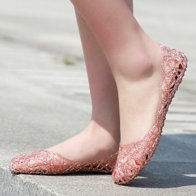 夏季新款洞洞鞋镂空塑料单鞋水晶果冻鞋鸟巢平跟女凉鞋平底沙滩鞋