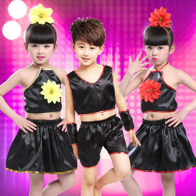 六一儿童爵士男女童演出幼儿嘻哈现代街舞蹈表演服装9条包邮黑色