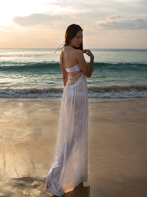 2016春夏新款泰国海边度假必备沙滩裙白色性感露背波西米亚长裙女