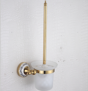 欧式金色古典复古全铜陶瓷浴室挂件马桶刷厂家直销特价包邮