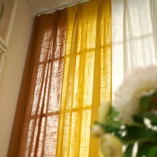 田园风格黄色拼接棉麻布艺窗帘成品 半遮光定制卧室客厅韩式窗帘
