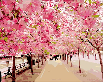 樱花飞舞 diy数字油画包邮 数码画自己手绘画客厅花卉大幅装饰画