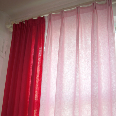 品红拼粉红色棉麻美式定制窗帘 环保窗帘 客厅儿童房高档布艺窗帘