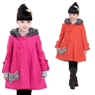 女童毛呢外套2015新款冬装 韩版儿童5-15岁中长款羊毛呢加厚大衣