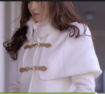 赵丽颖明星同款毛呢外套呢子大衣韩版女装修身斗蓬毛领2014年冬季