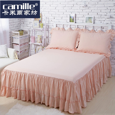 卡米尔全棉纯色荷叶边床裙床罩单件韩版纯棉床单床盖1.51.8米特价