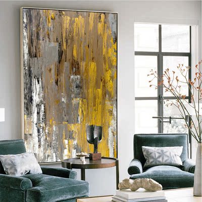 玄关客厅走廊过道手绘白色灰色黄色动感花纹条纹艺术现代抽象油画
