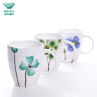 手绘创意植物幸运草 陶瓷水杯牛奶杯马克杯子带盖情侣对杯礼物