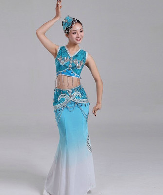 新款傣族舞蹈演出服 民族服饰 包臀长裙舞台服装女装少数民族特价