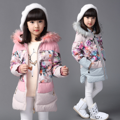 韩国代购冬装儿童羽绒服女童中长款加厚韩版连帽中大童羽绒服外套