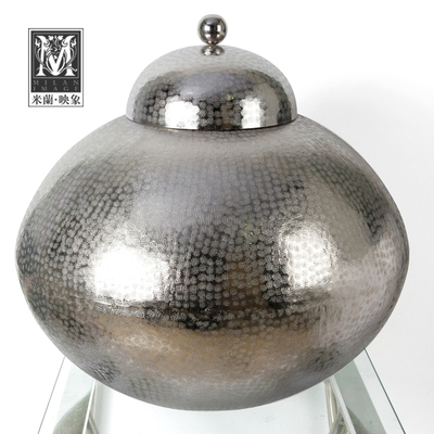 米兰映象 中式复古简约高档铝制带盖圆罐古典收纳罐软装饰品摆件