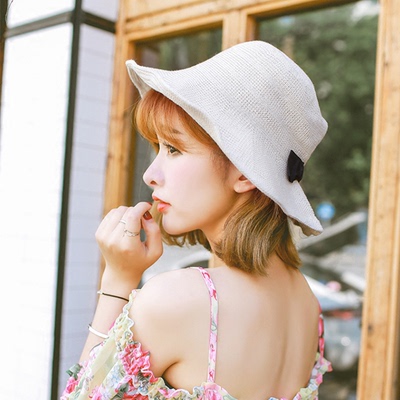 韩国优雅帽子女夏天透气甜美蝴蝶结沙滩遮阳礼帽韩版太阳草帽潮