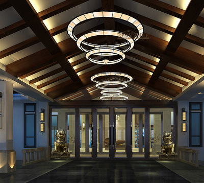 新中式酒店大堂仿云石吊灯  大厅工程圆形云石灯具定制 特价优惠