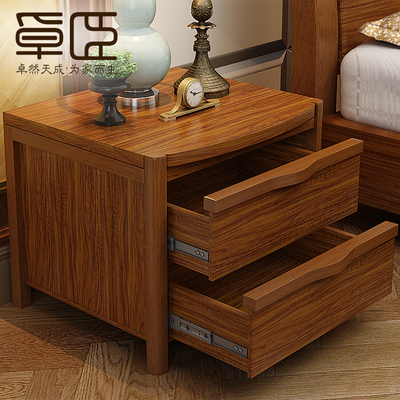 中式 箱框结构床边柜 乌金木色方形储物桌柜奢华床头柜古典置物柜